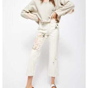 Free People Love Alive Vintage Floral Embroidered Patchwork Boyfriend Jeans 27